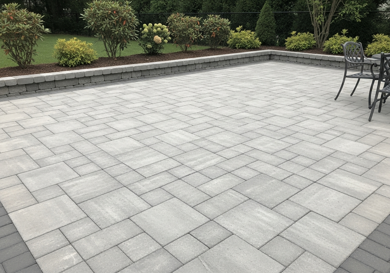 Paver patio after surface cleaning — bright clean pavers and crisp joints